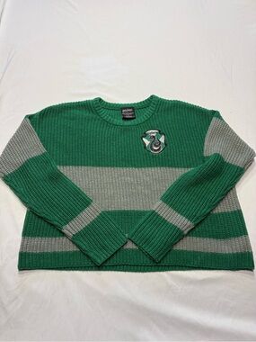 Harry Potter Slytherin Knit Sweater Green Grey Striped Crest